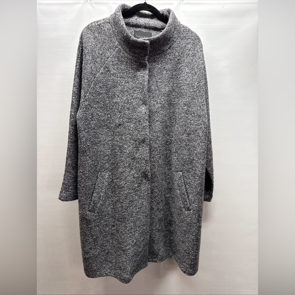 Tahari Wool Blend Midi Sweater Coat Sz 1X Snaps‎ Front Pockets Heather Gray